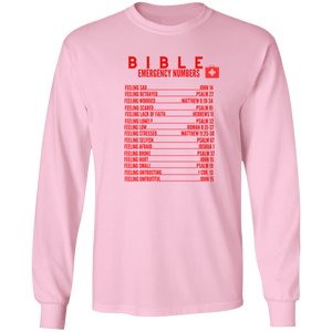 Emergency Bible Numbers Christian T-Shirt - Long Sleeve Red