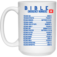 Emergency Bible Numbers Christian Mug Blue