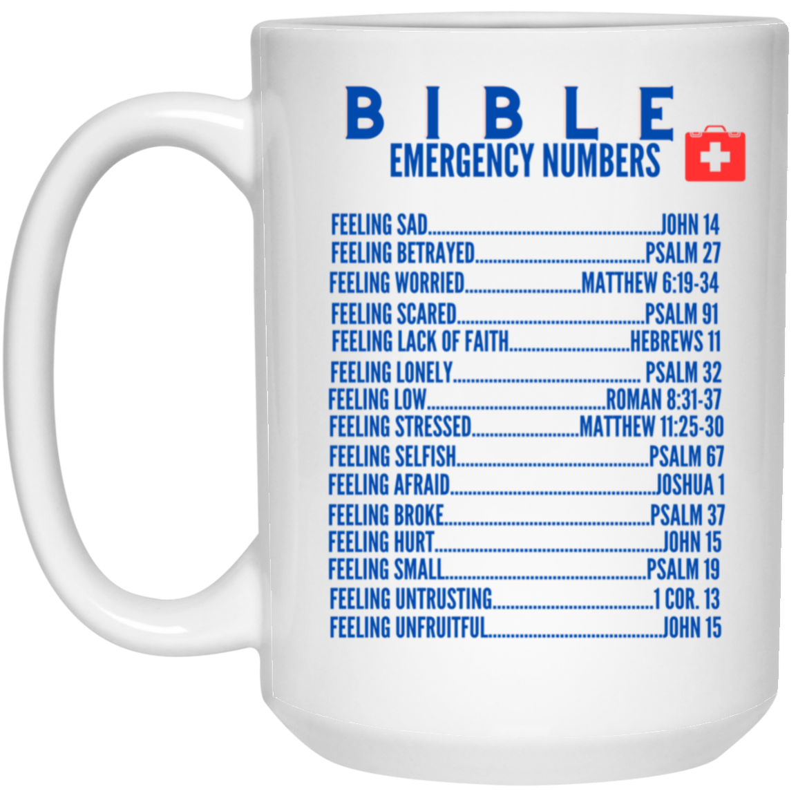 Emergency Bible Numbers Christian Mug Blue