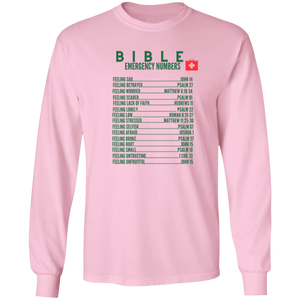 Emergency Bible Numbers Christian T-Shirt - Long Sleeve Green