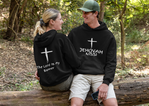 Jehovah Nissi Pullover Hoodie Front & Back - White