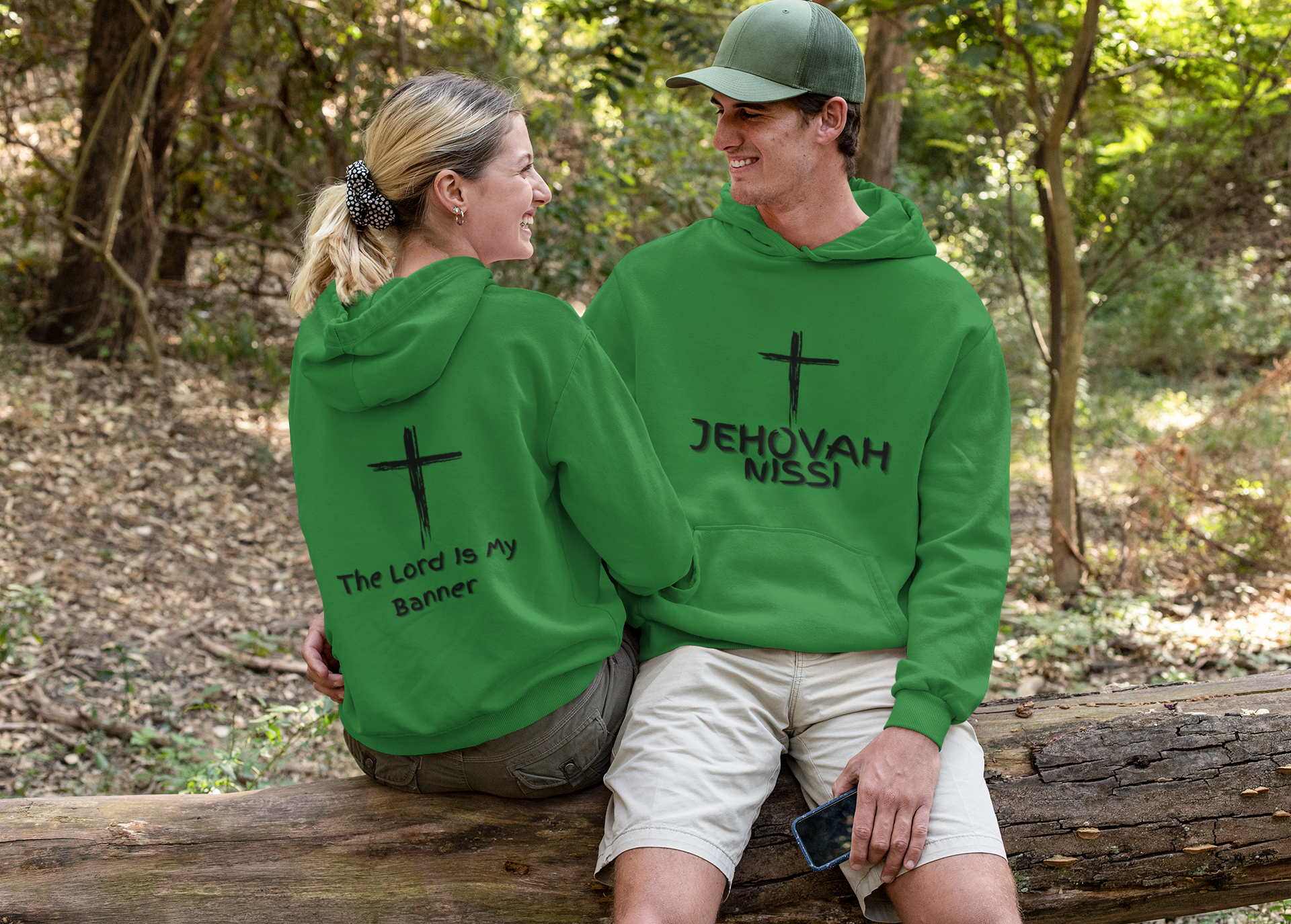 Jehovah Nissi Pullover Hoodie Front & Back - Black