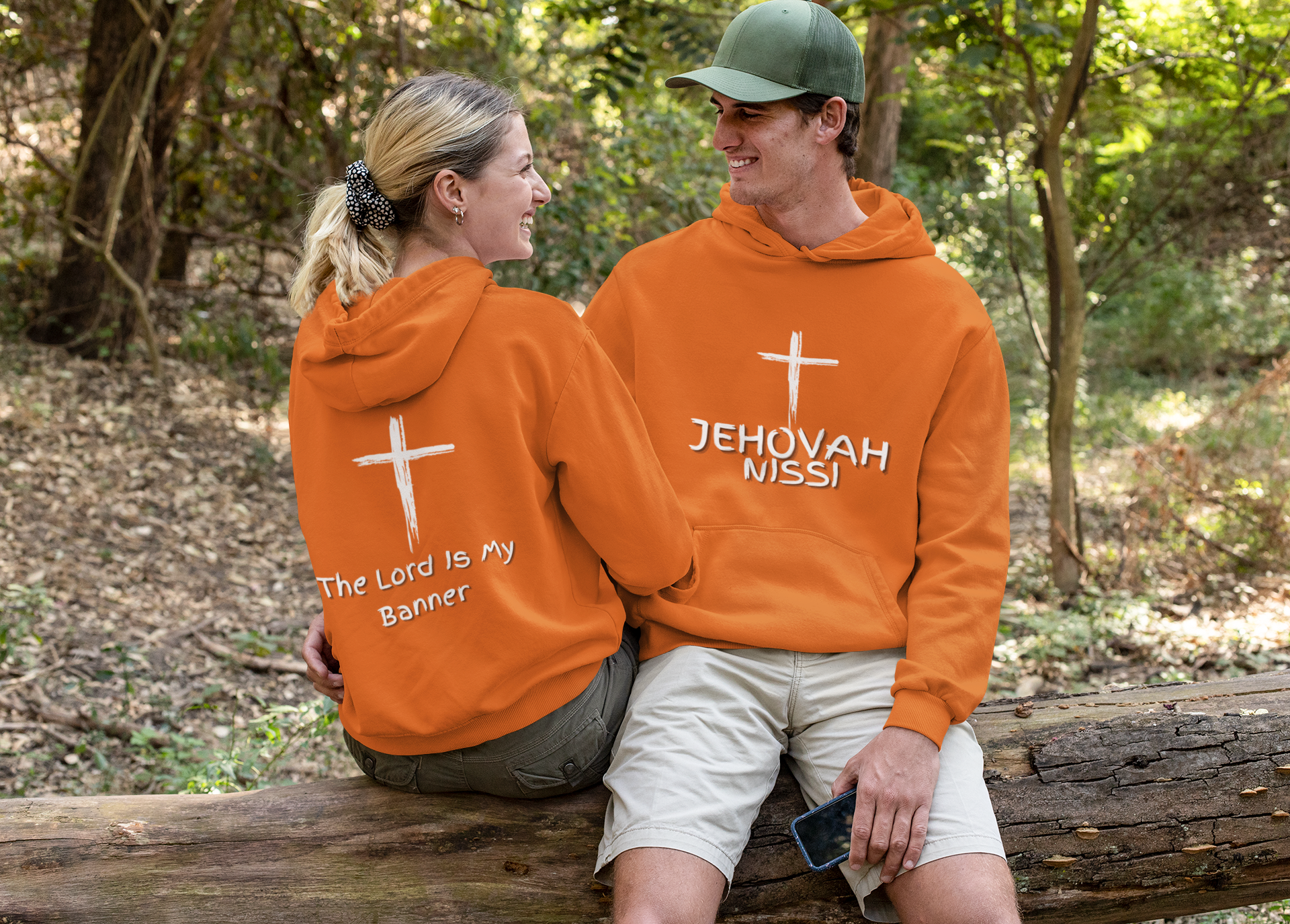 Jehovah Nissi Pullover Hoodie Front & Back - White