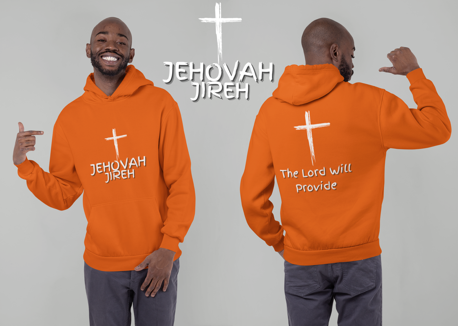 Jehovah Jireh Pullover Hoodie Front & Back - White