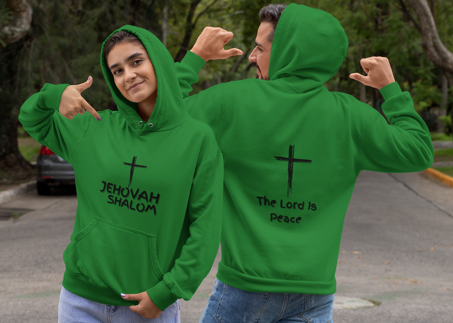 Jehovah Shalom Pullover Hoodie Front & Back - Black