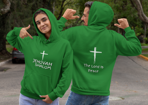 Jehovah Shalom Pullover Hoodie Front & Back - White