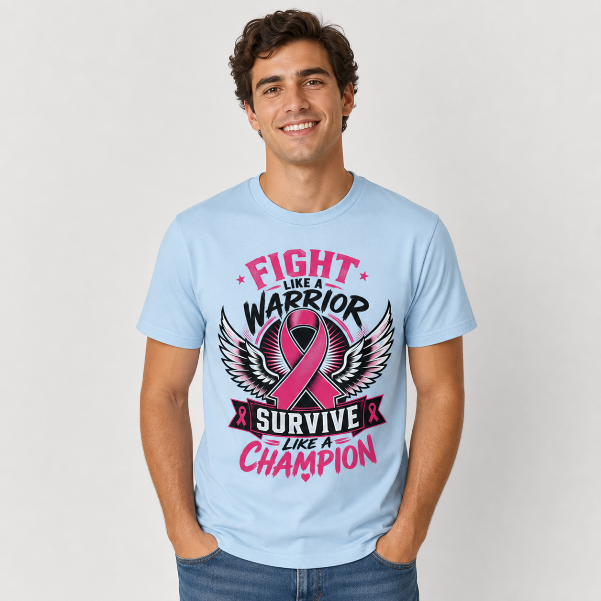 Fight Like a Warrior, Survive Like a Champion Breast Cancer Awareness T-Shirt