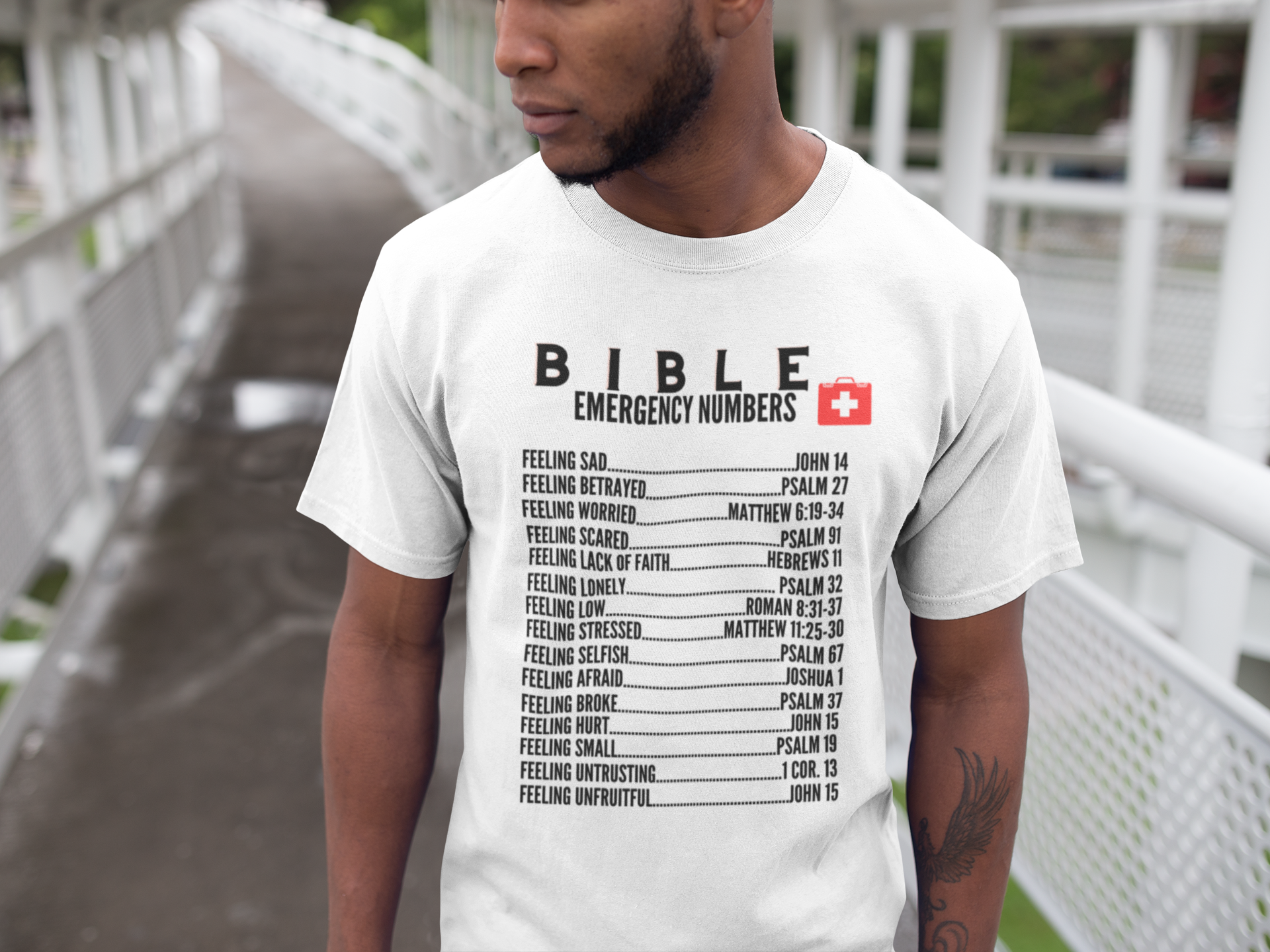 Emergency Bible Numbers Christian T-Shirt - Short Sleeve Black