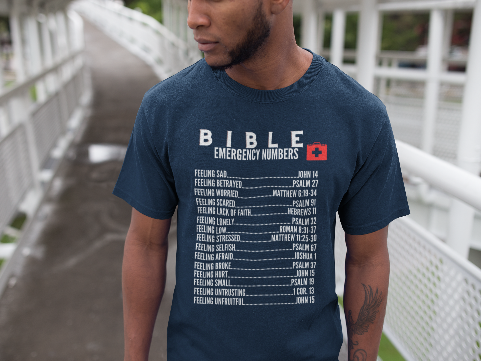 Emergency Bible Numbers Christian T-Shirt - Short Sleeve White