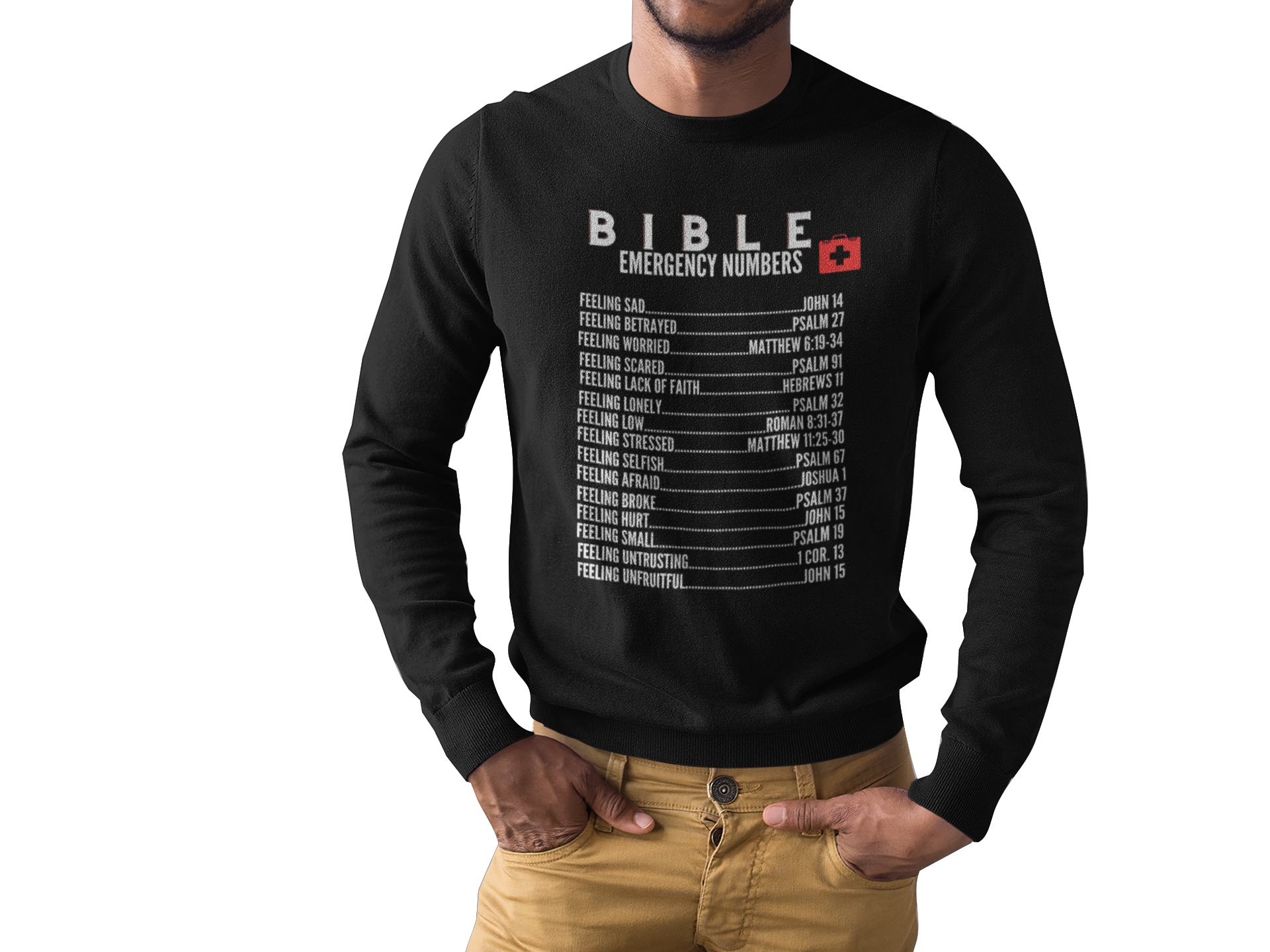 Emergency Bible Numbers Christian T-Shirt - Long Sleeve White