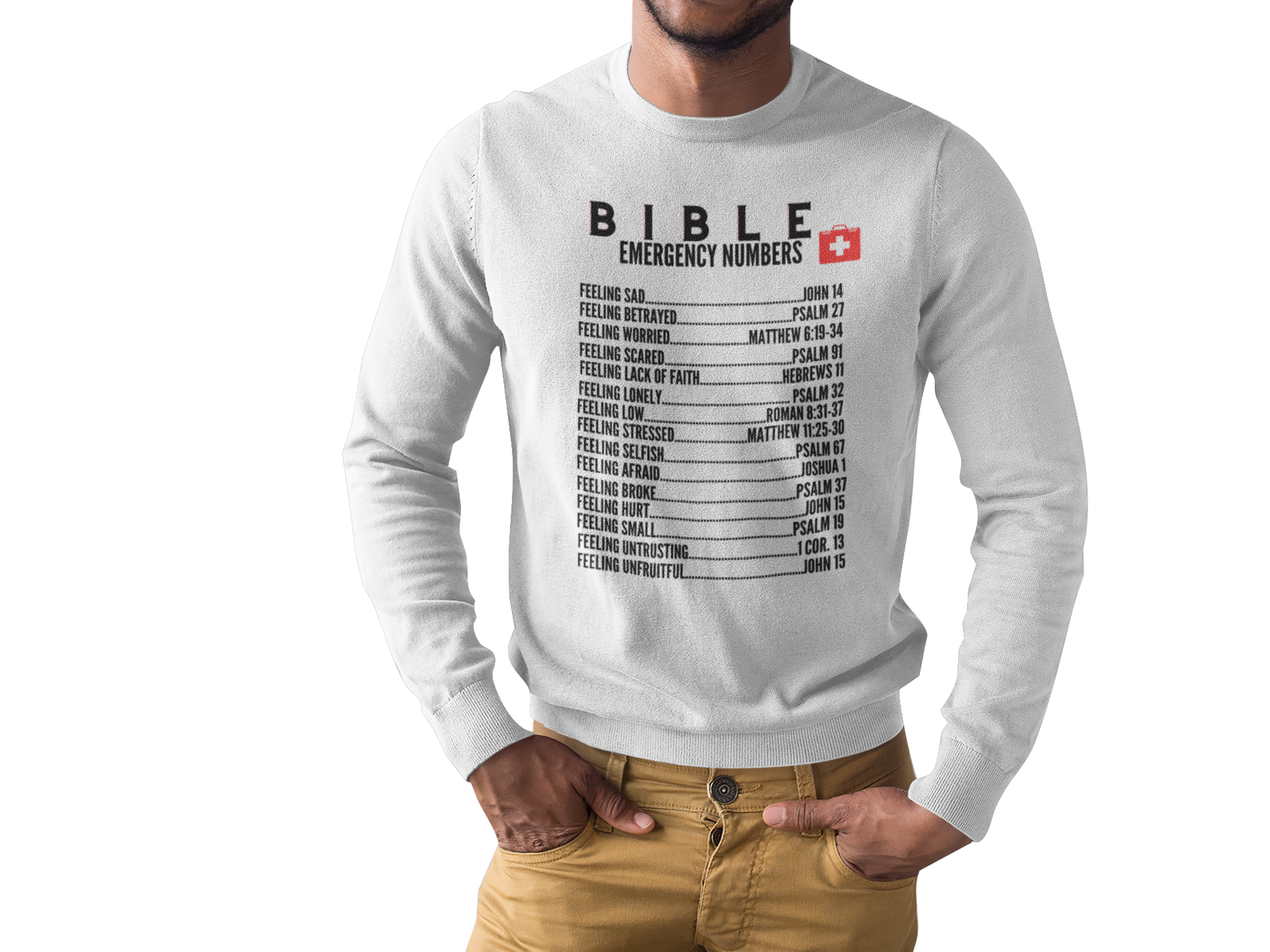 Emergency Bible Numbers Christian T-Shirt - Long Sleeve Black