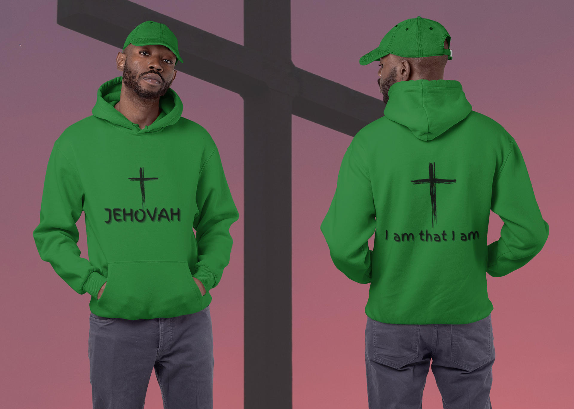 Jehovah Pullover Hoodie Front & Back - Black