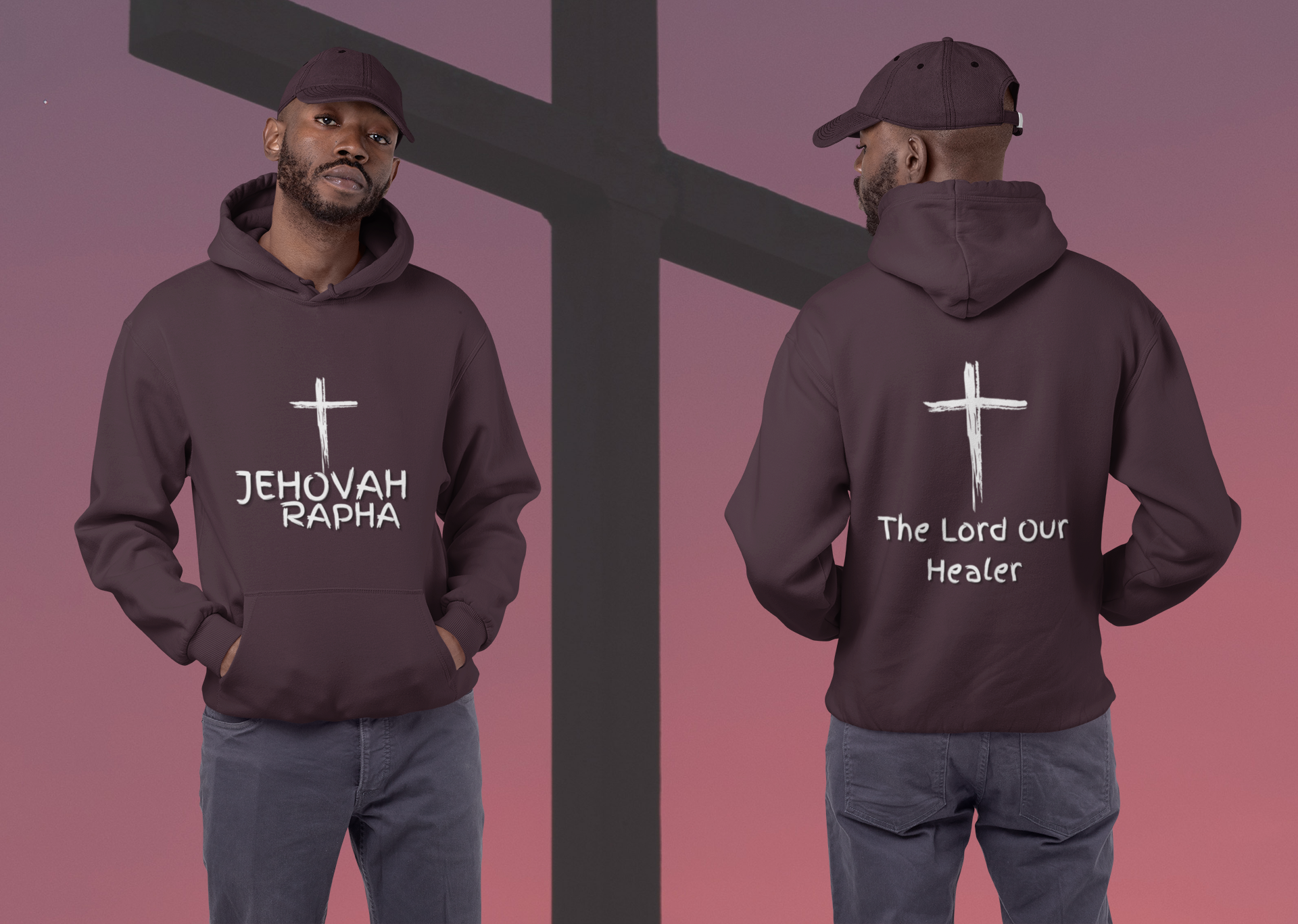 Jehovah Rapha Pullover Hoodie Front & Back - White