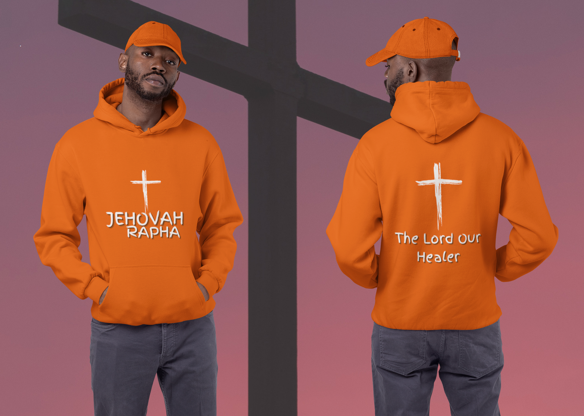 Jehovah Rapha Pullover Hoodie Front & Back - White