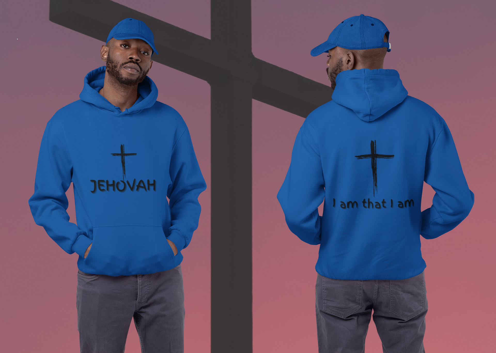 Jehovah Pullover Hoodie Front & Back - Black