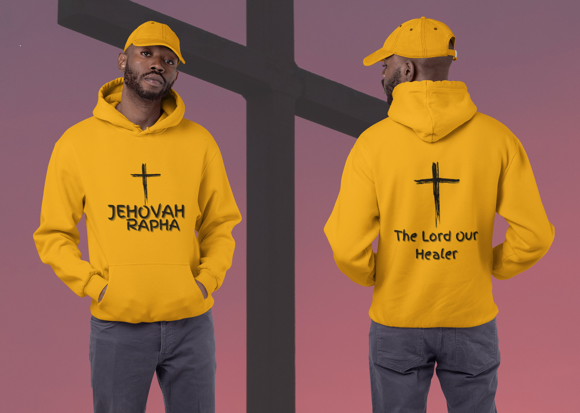 Jehovah Rapha Pullover Hoodie Front & Back - Black