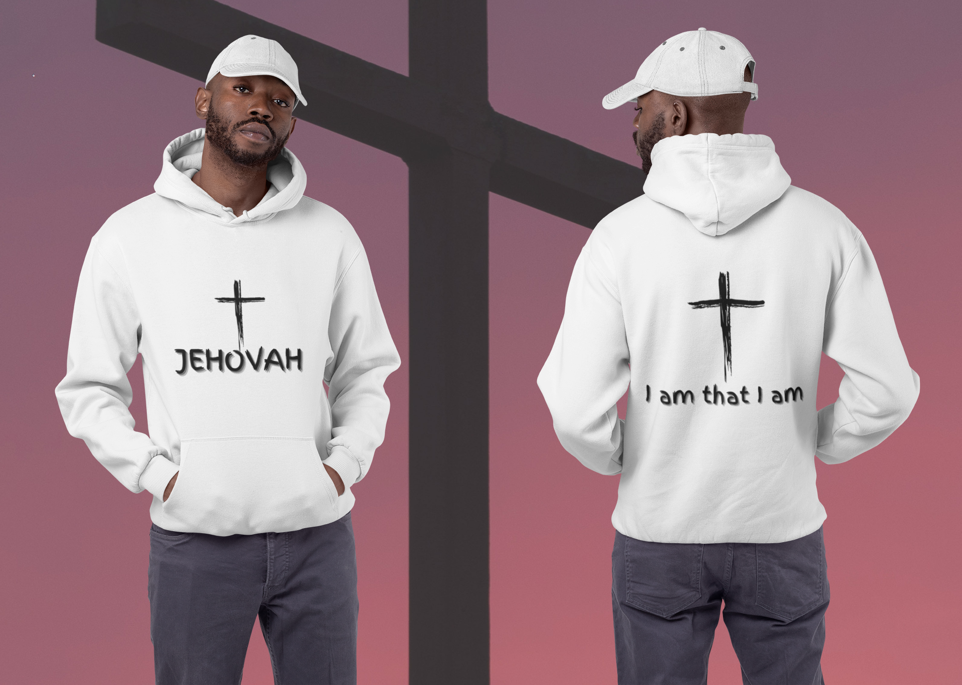 Jehovah Pullover Hoodie Front & Back - Black