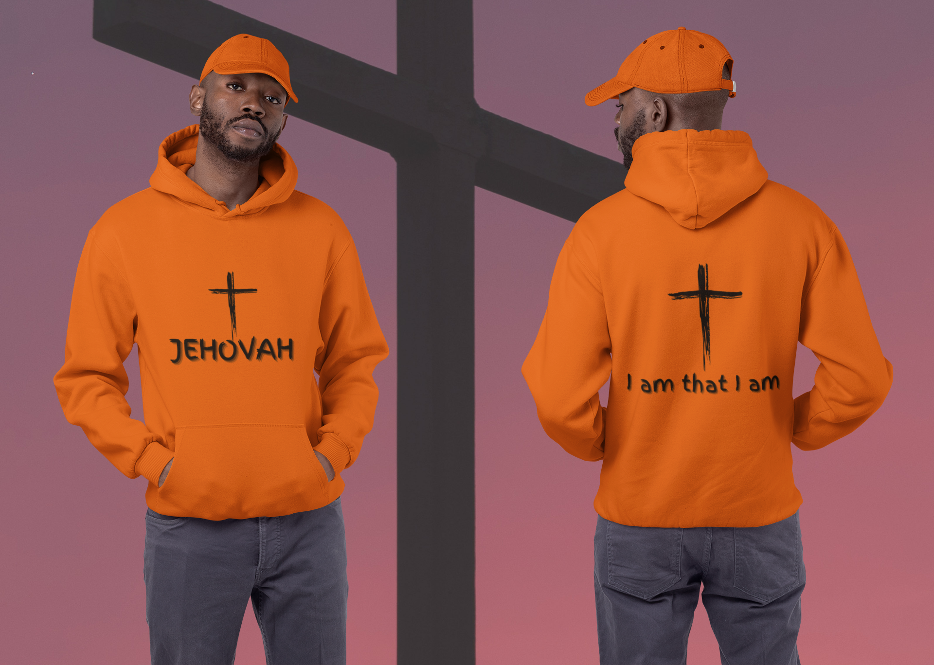 Jehovah Pullover Hoodie Front & Back - Black