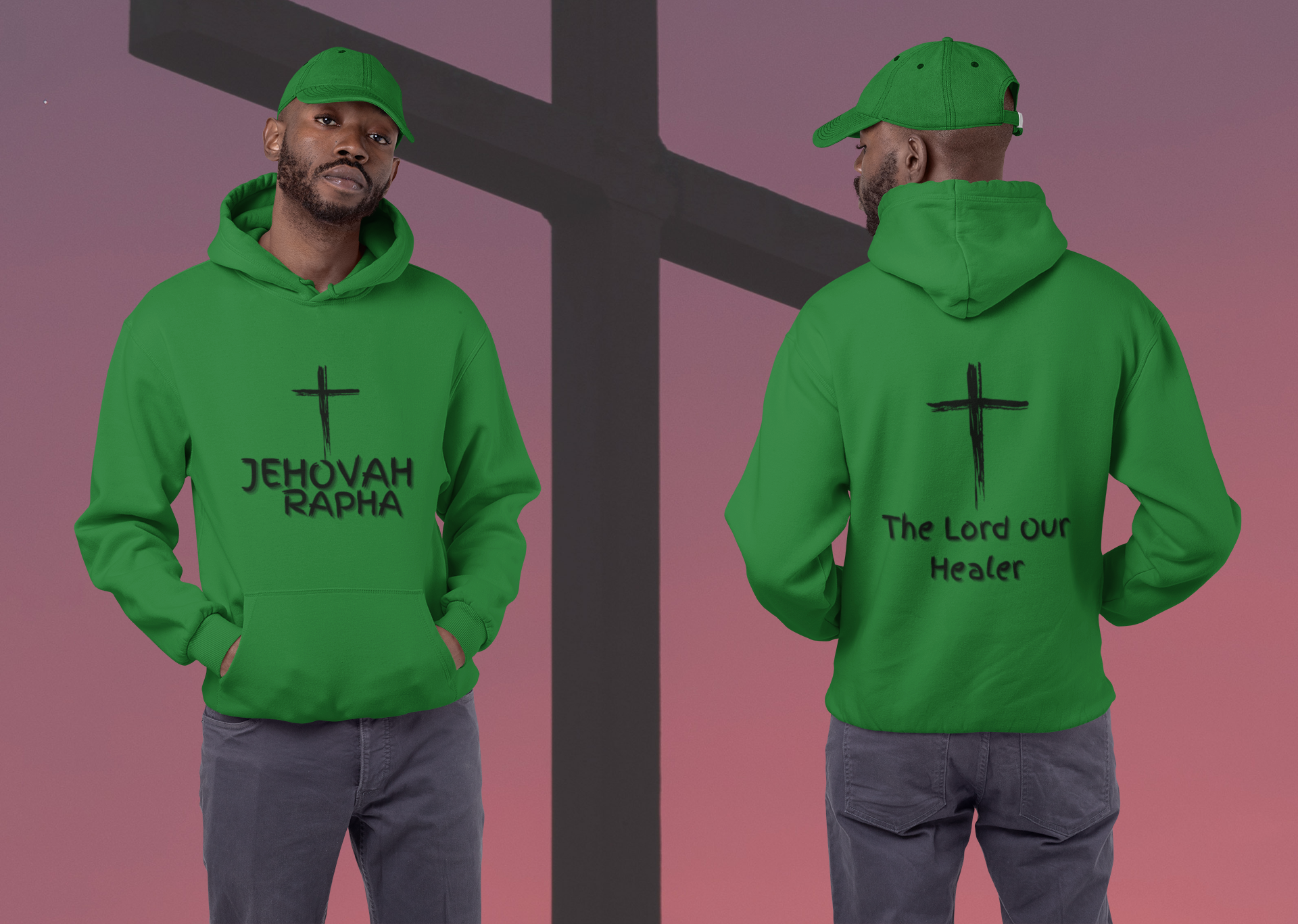 Jehovah Rapha Pullover Hoodie Front & Back - Black