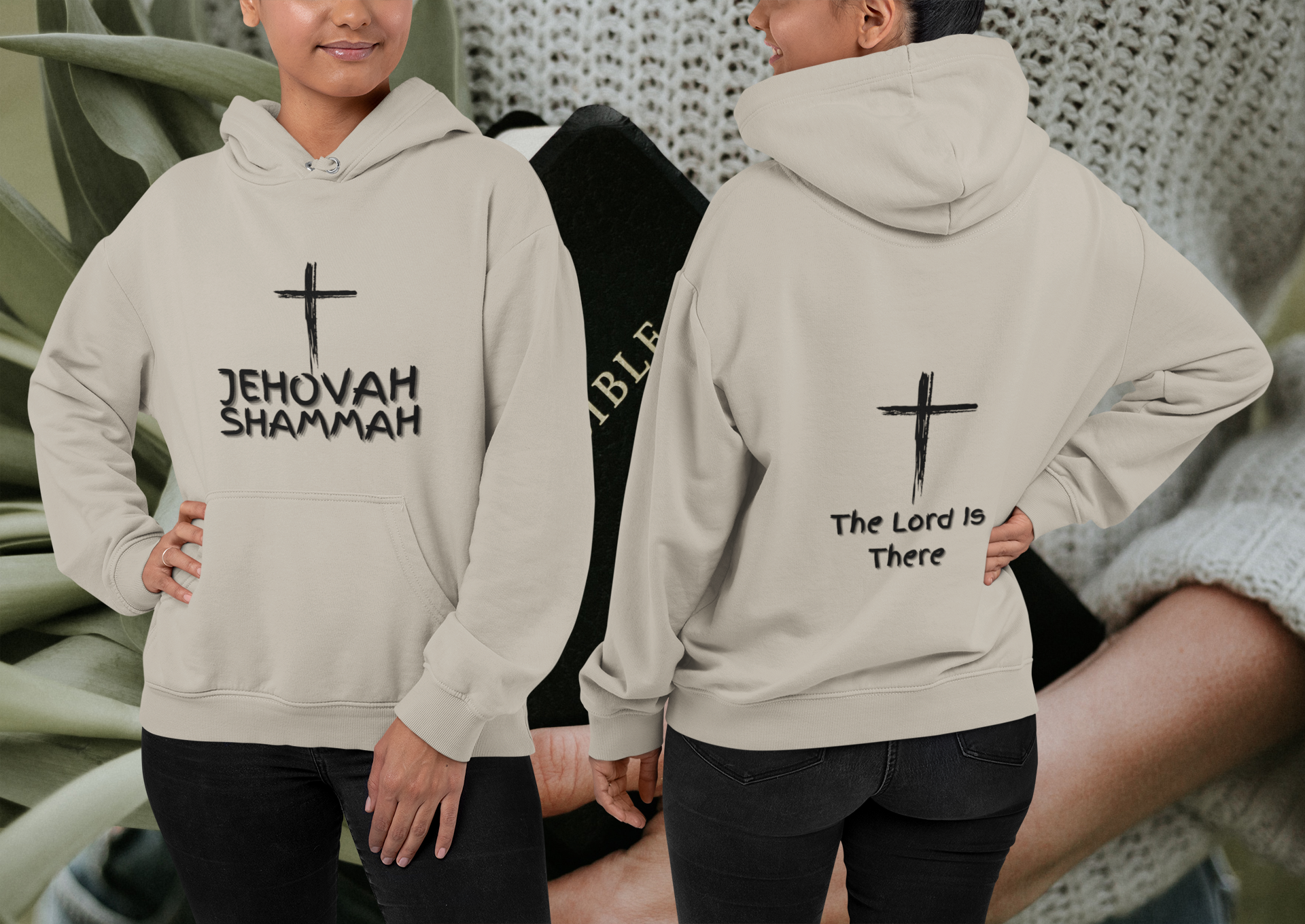 Jehovah Shammah Pullover Hoodie Front & Back - Black