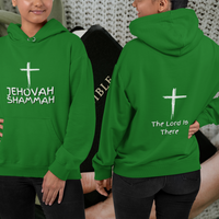 Jehovah Shammah Pullover Hoodie Front & Back - White