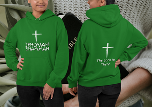 Jehovah Shammah Pullover Hoodie Front & Back - White