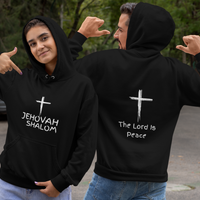 Jehovah Shalom Pullover Hoodie Front & Back - White