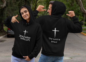 Jehovah Shalom Pullover Hoodie Front & Back - White