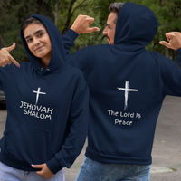 Jehovah Shalom Pullover Hoodie Front & Back - White