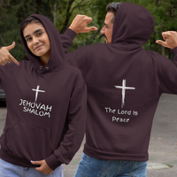 Jehovah Shalom Pullover Hoodie Front & Back - White