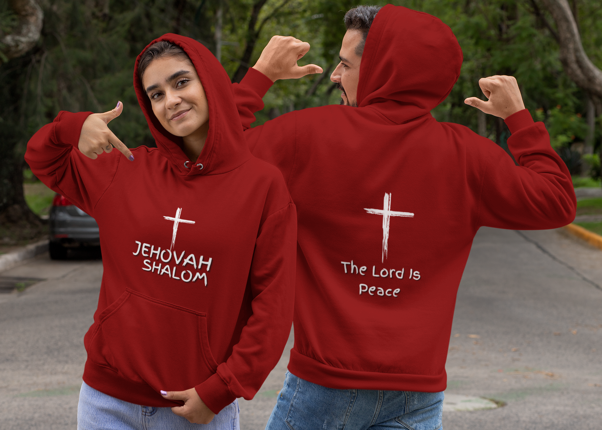 Jehovah Shalom Pullover Hoodie Front & Back - White