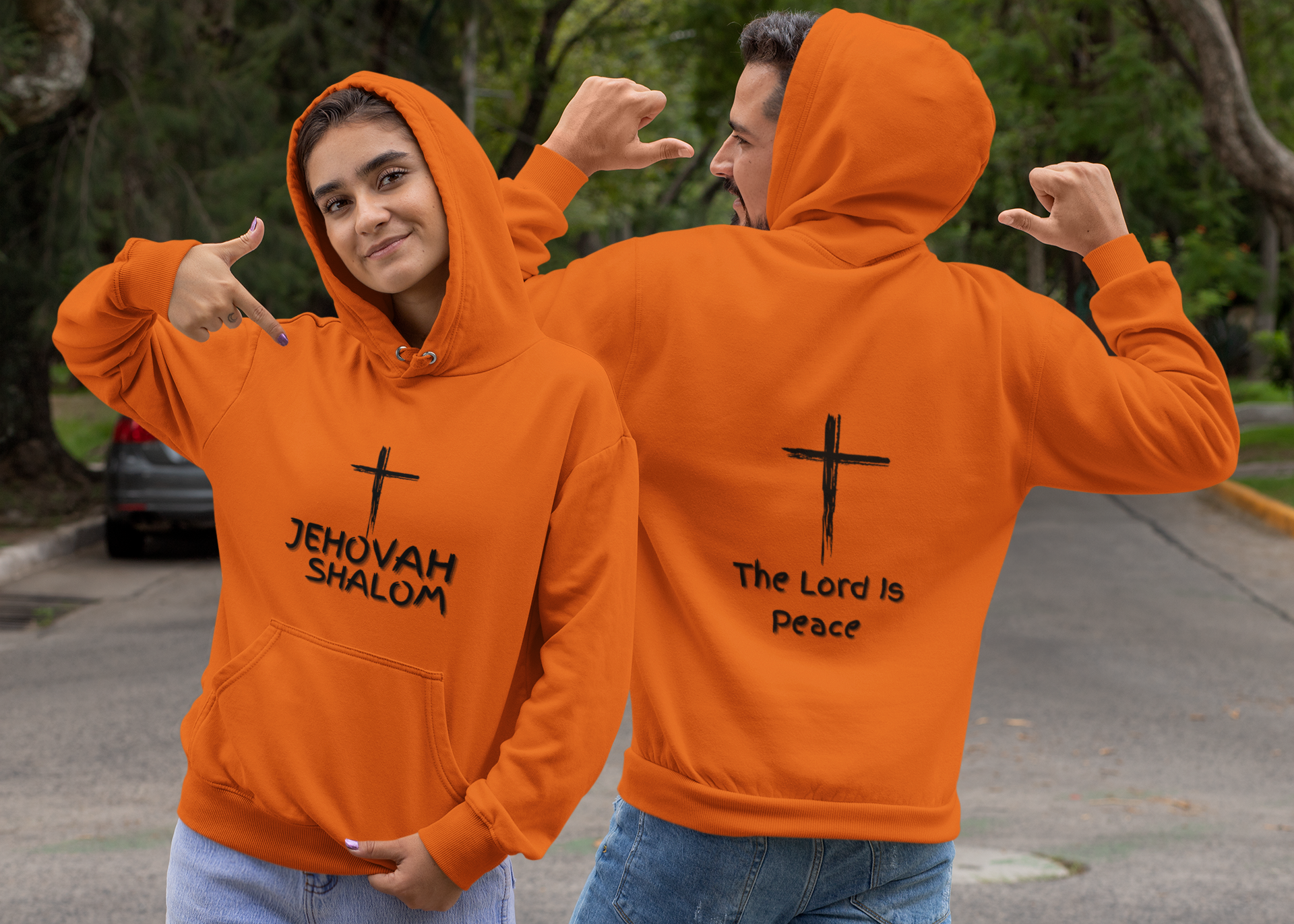 Jehovah Shalom Pullover Hoodie Front & Back - Black