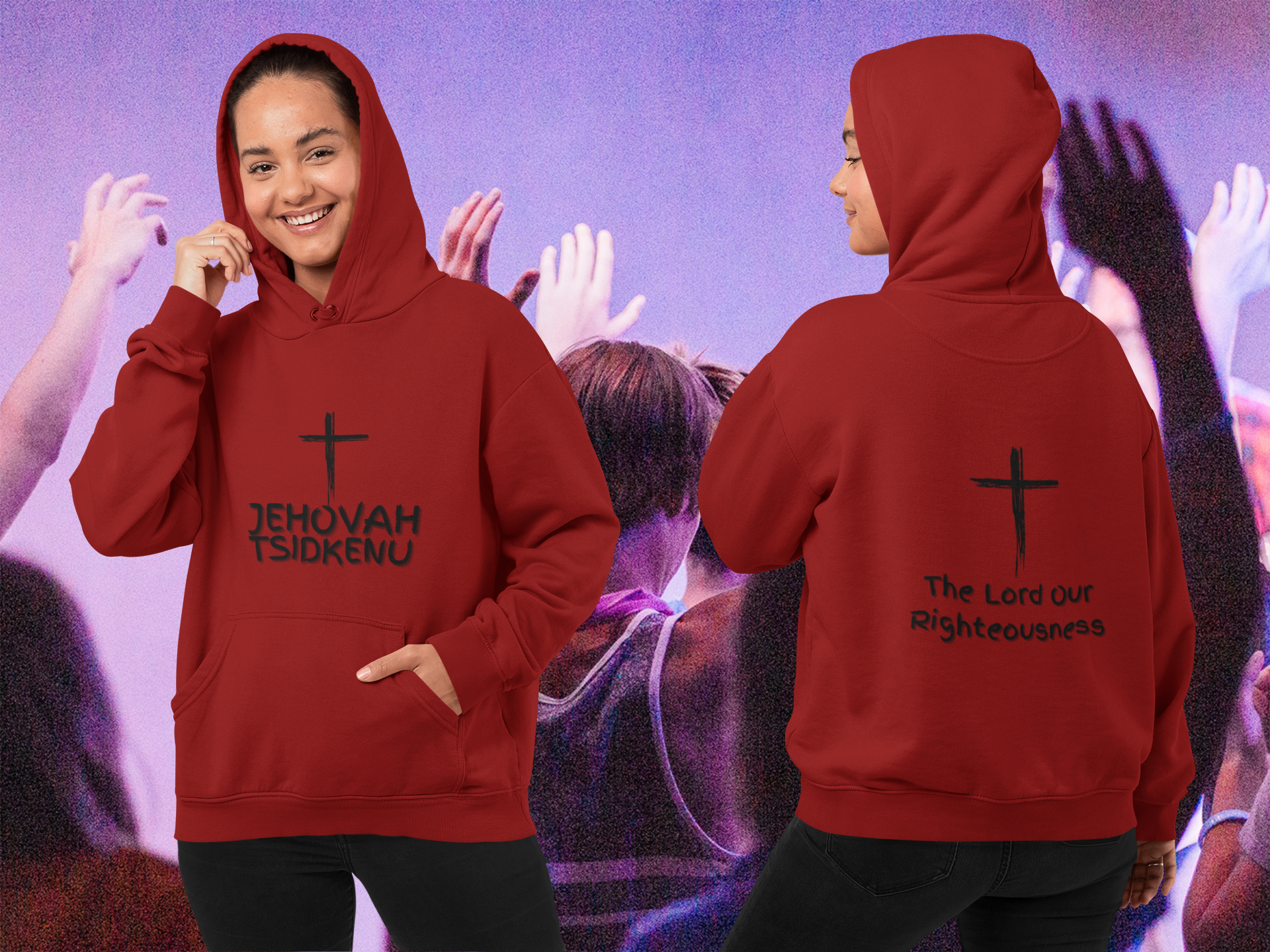 Jehovah Tsidkenu Pullover Hoodie Front & Back - Black