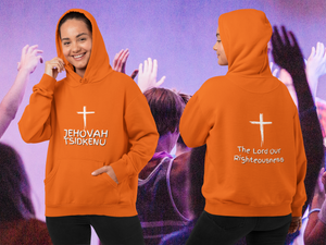 Jehovah Tsidkenu Pullover Hoodie Front & Back - White