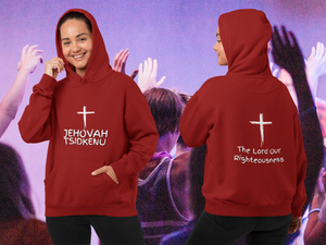 Jehovah Tsidkenu Pullover Hoodie Front & Back - White