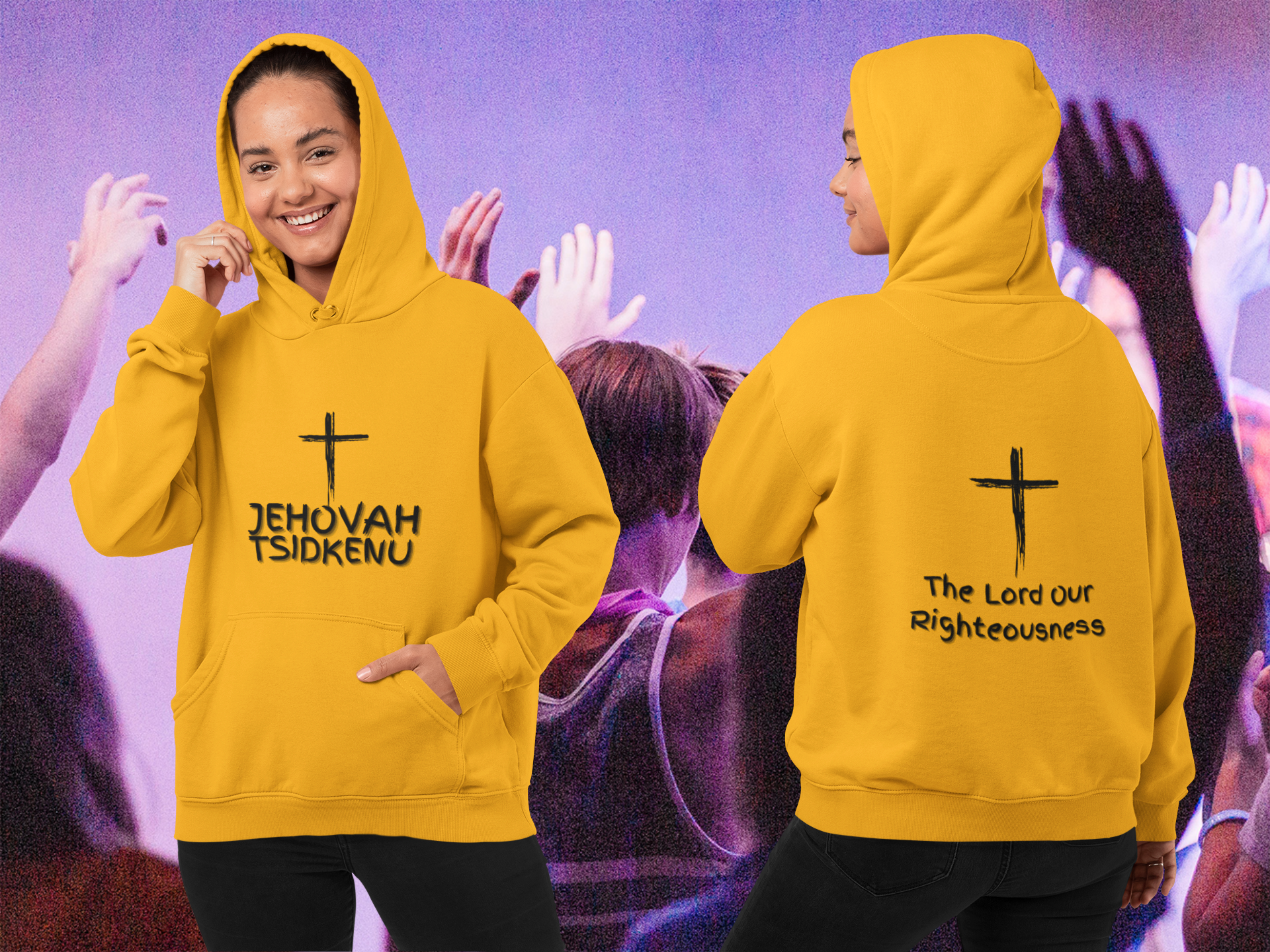 Jehovah Tsidkenu Pullover Hoodie Front & Back - Black