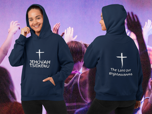 Jehovah Tsidkenu Pullover Hoodie Front & Back - White