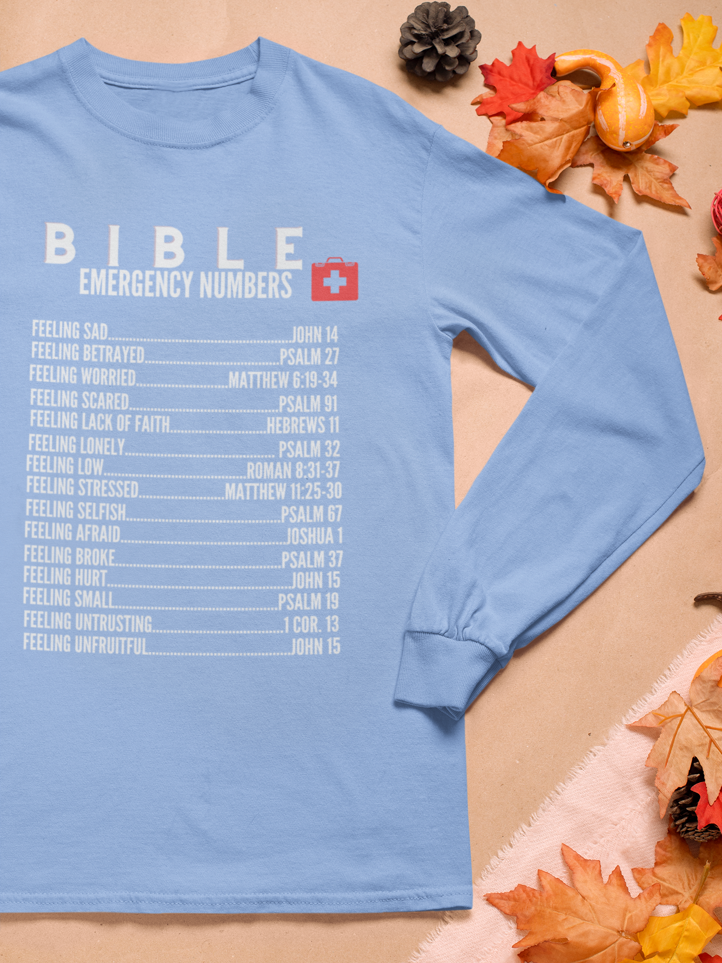 Emergency Bible Numbers Long Sleeve Shirt - White