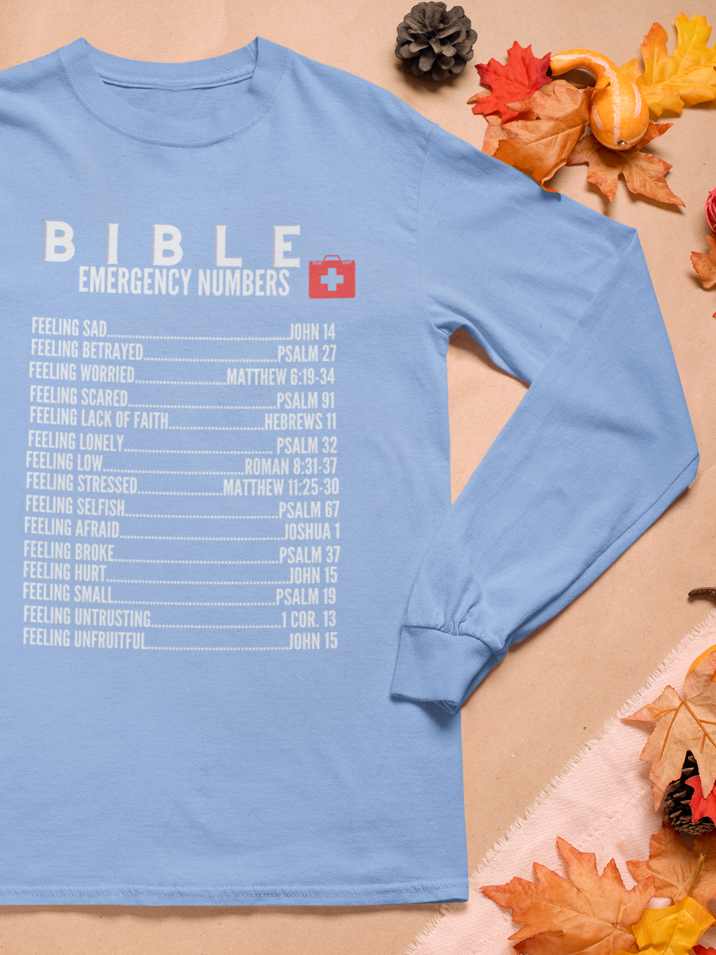 Emergency Bible Numbers Christian T-Shirt - Long Sleeve White