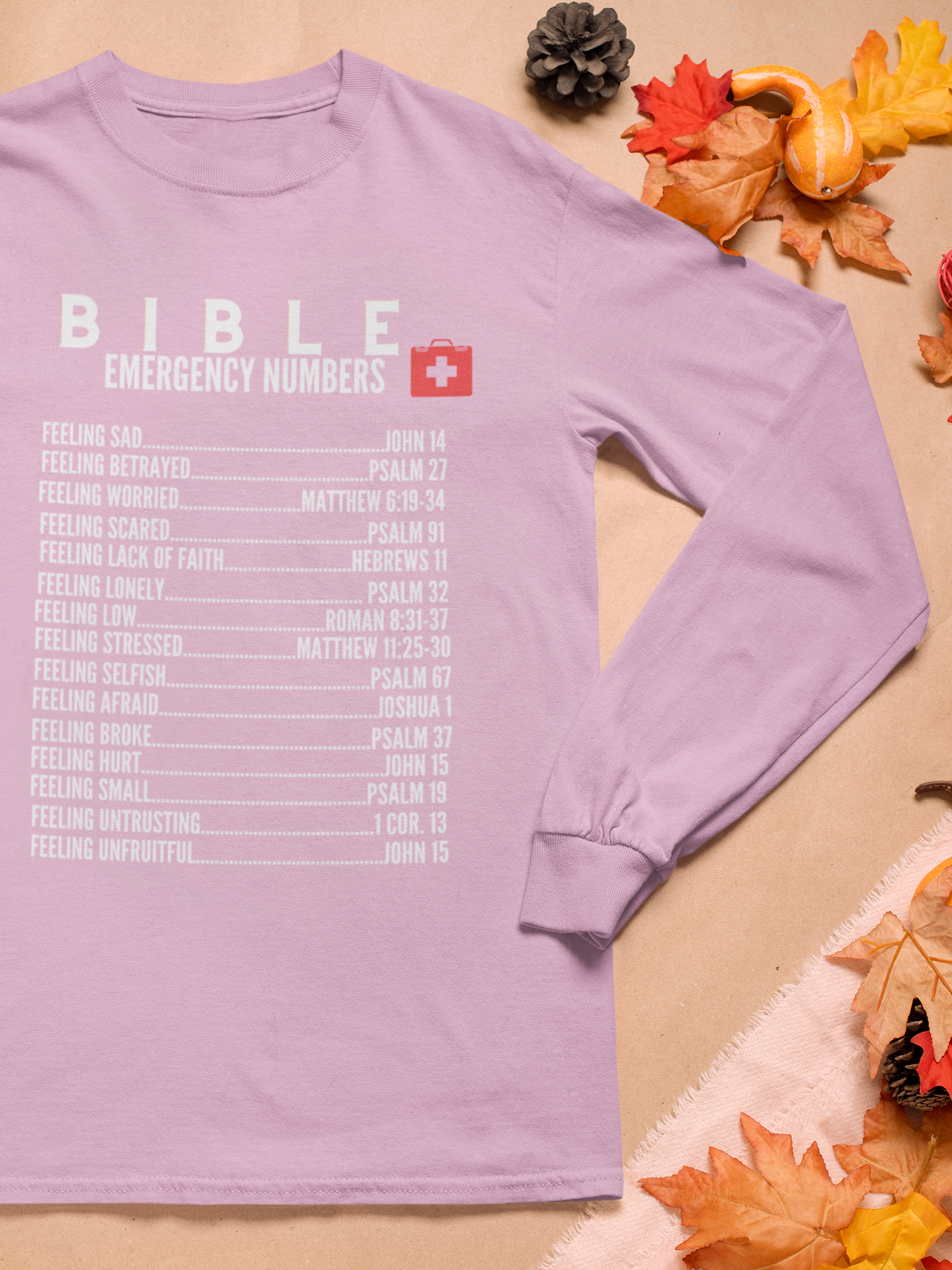 Emergency Bible Numbers Christian T-Shirt - Long Sleeve White