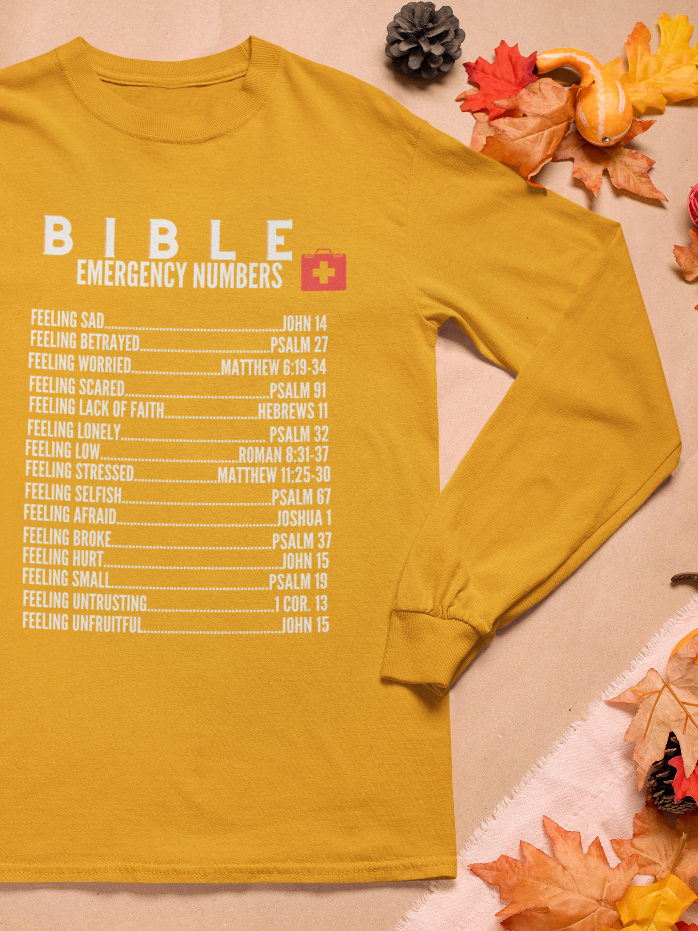 Emergency Bible Numbers Christian T-Shirt - Long Sleeve White