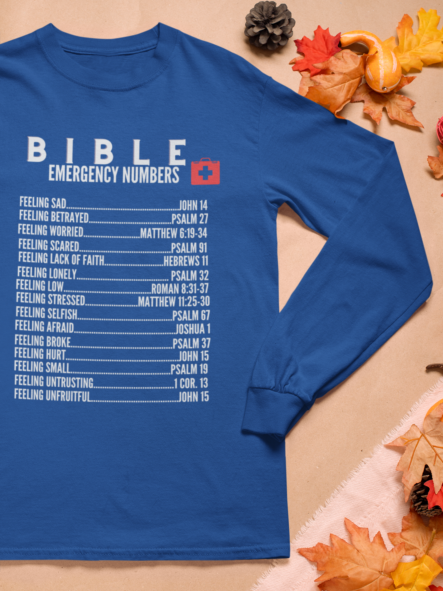 Emergency Bible Numbers Christian T-Shirt - Long Sleeve White