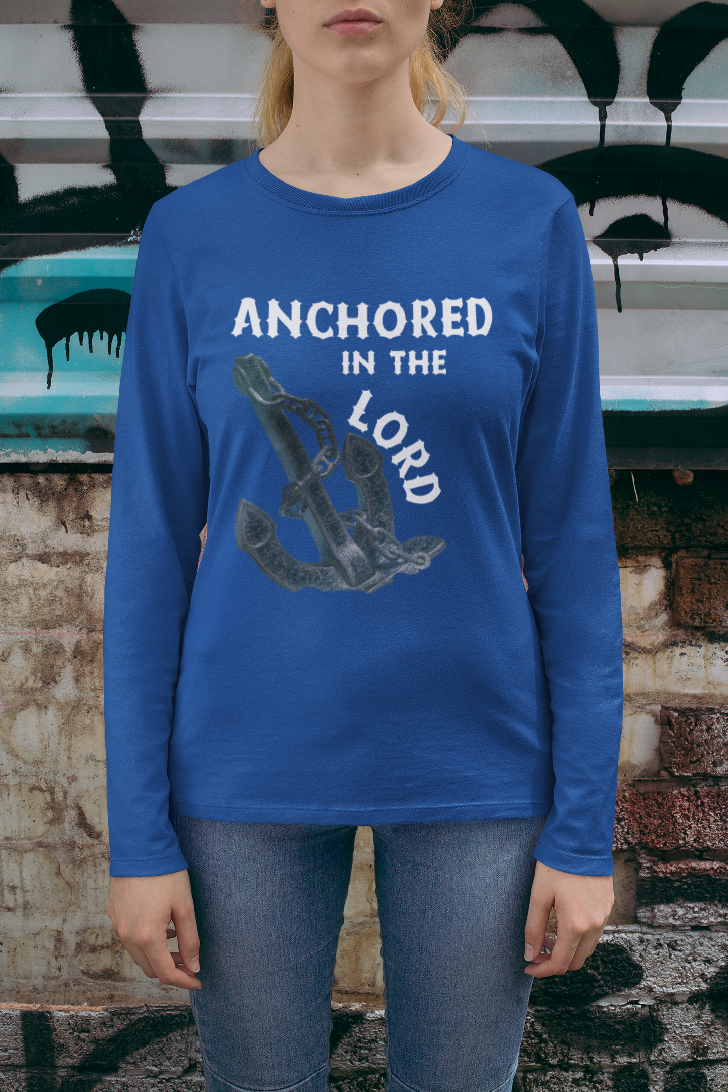 Anchored in the Lord Long Sleeve Shirt - White