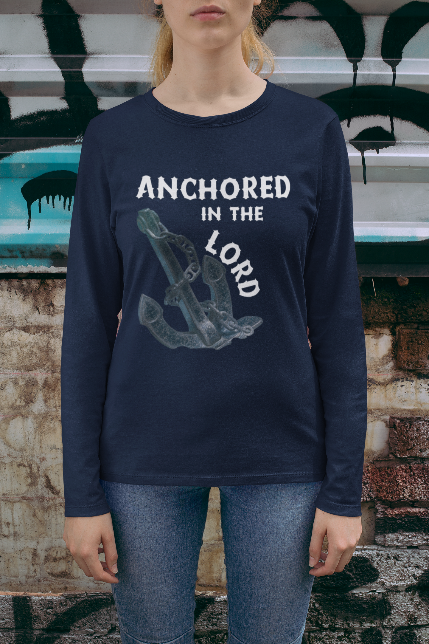 Anchored in the Lord Long Sleeve Shirt - White