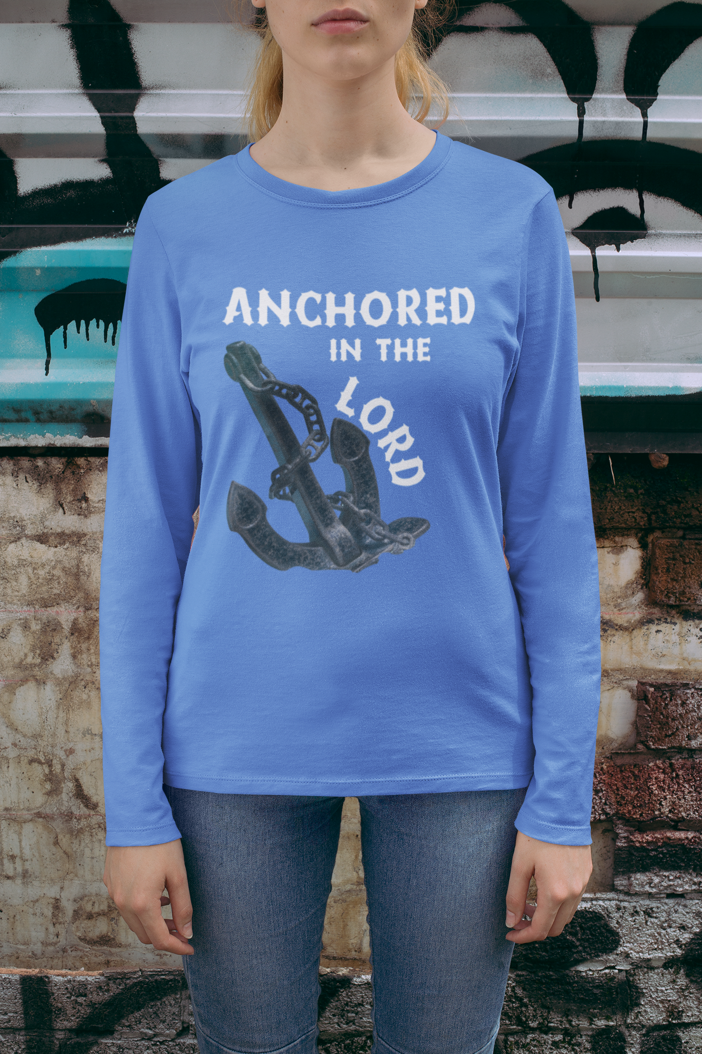 Anchored in the Lord Long Sleeve Shirt - White