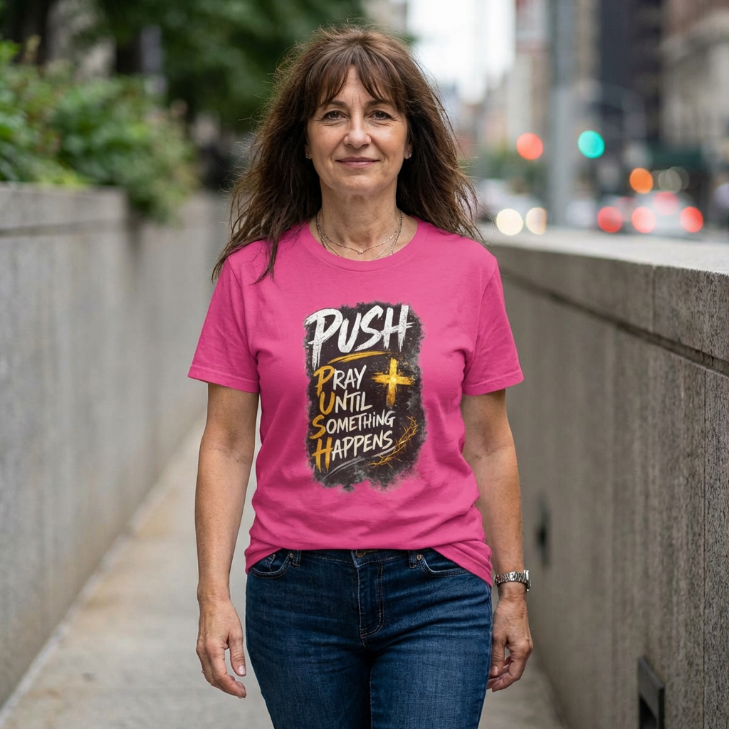PUSH Pray Until Something Happens Christian T-Shirt - 1