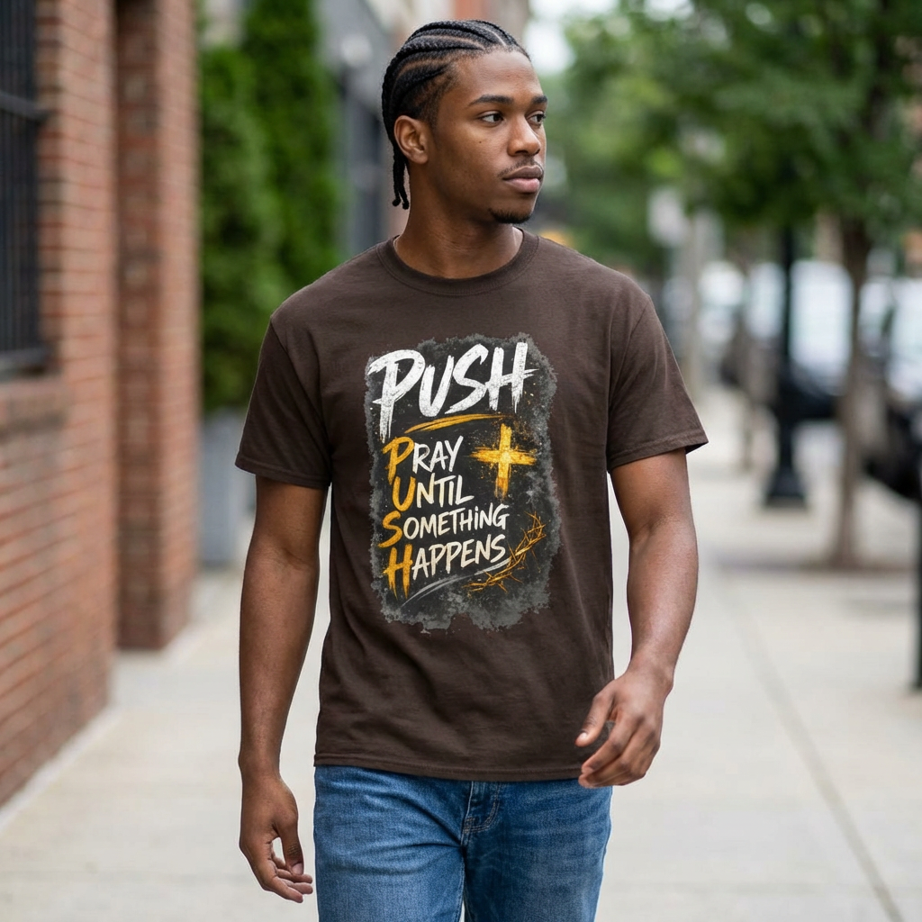 PUSH Pray Until Something Happens Christian T-Shirt - 1