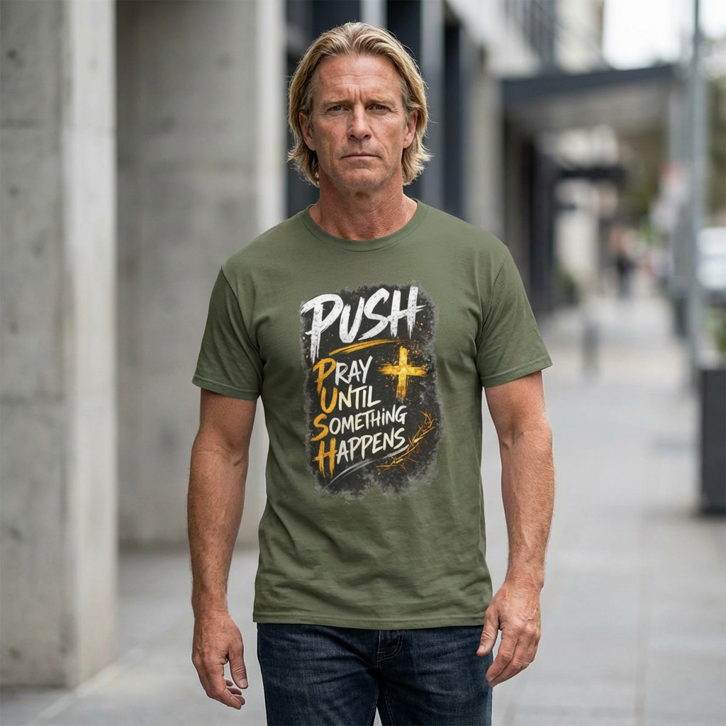 PUSH Pray Until Something Happens Christian T-Shirt - 1