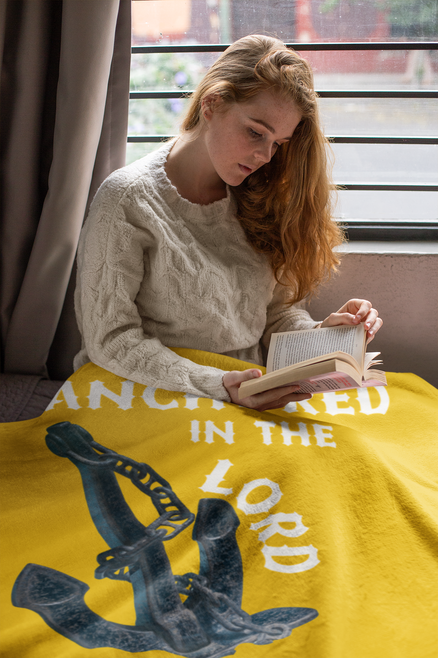 Anchored In The Lord Cozy Plush Fleece Blanket - White