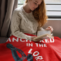 Anchored In The Lord Cozy Plush Fleece Blanket - White